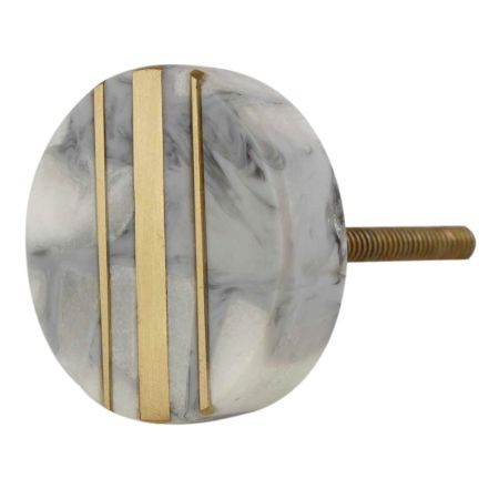 Grey Round Brass Marble Stone Cabinet Knobs